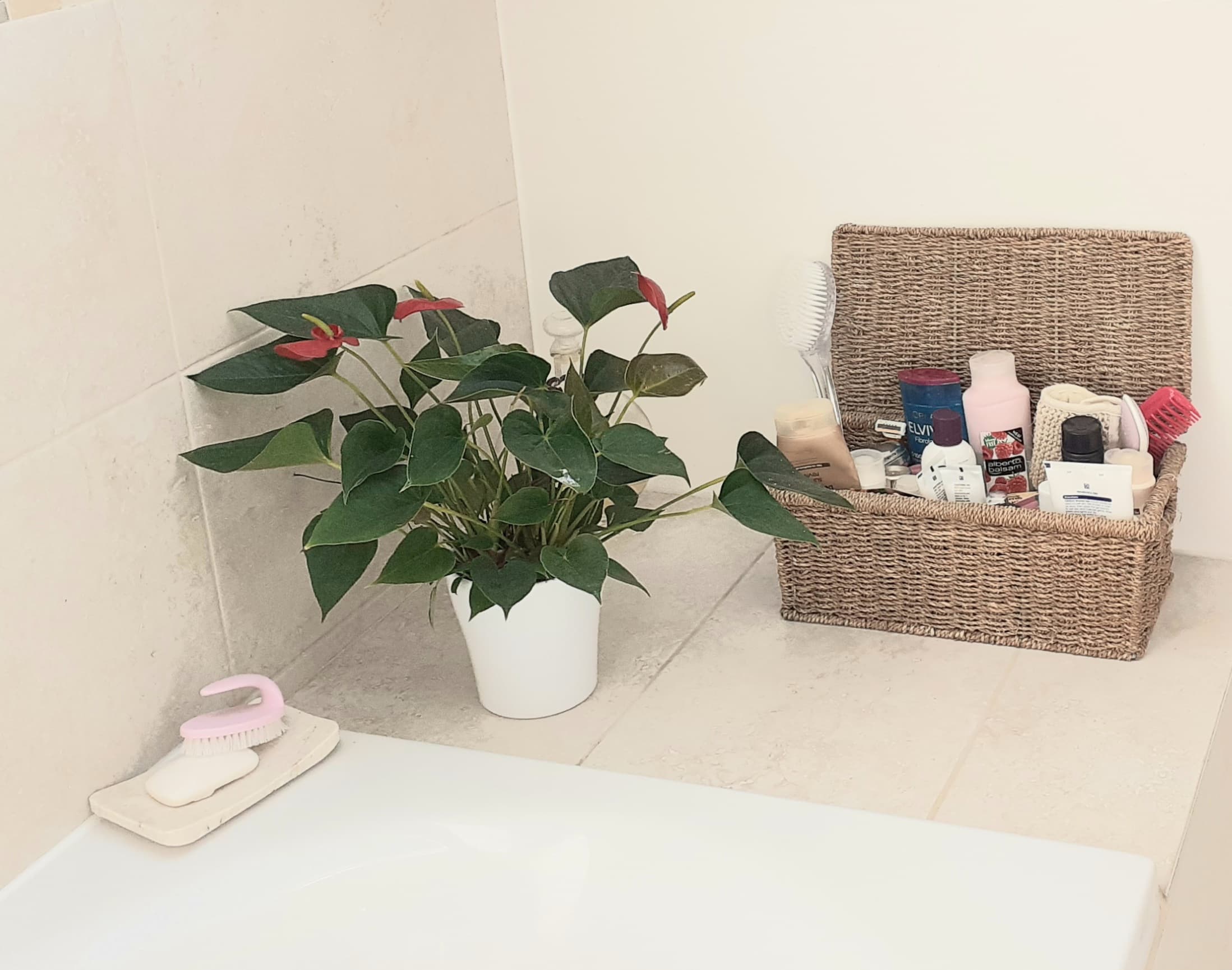 Flower basket in a bathroom